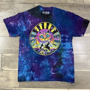 Y2K Liquid Blue T-Shirt Tie Dye Alice in Wonderland Cheshire Cat Adult Sz Medium